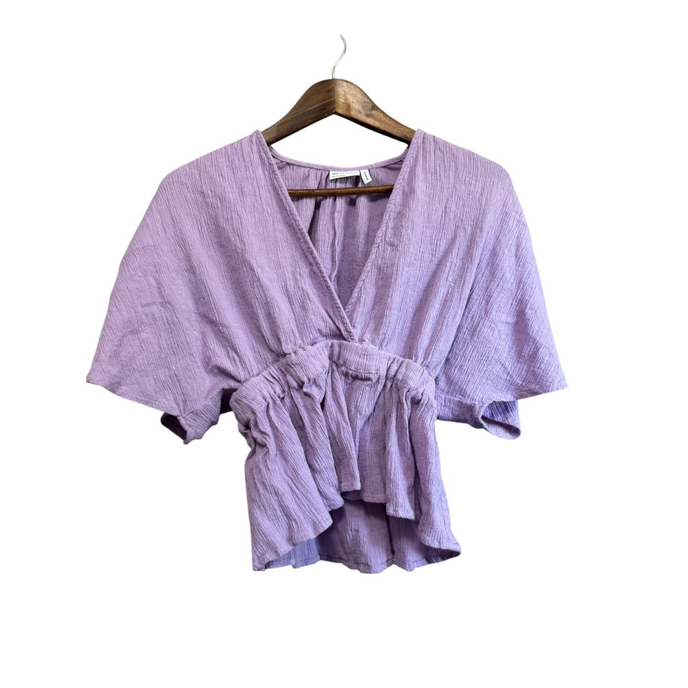 ASOS DESIGN Peplum Top Womens 4 Purple Excellent Linen Blend V-Neck Blouse